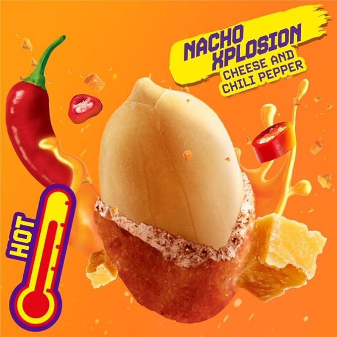 Takis Nacho Xplosion Hot Nuts 12 pc / 3.2 oz Snack Size Box Cheese and Chili Pepper Flavored Hot Spicy Double-Crunch Peanuts