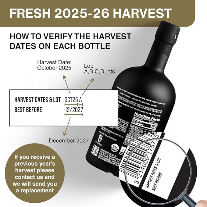 PJ KABOS Very High Phenolic (699 mg/kg) USDA Organic Greek Extra Virgin Olive Oil Kosher Greece Cold Extracted 16.9oz Bottle Family Reserve Organic - Robust
