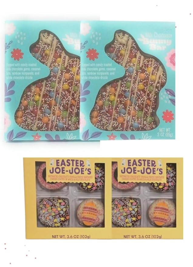 Milk Chocolate Bunny Bar Easter Candy with Chocolate Gems and Sprinkles 3 oz and Easter Joe-Joe's Sandwich Cookies White &amp Milk Chocolate Coated 3.6 oz
