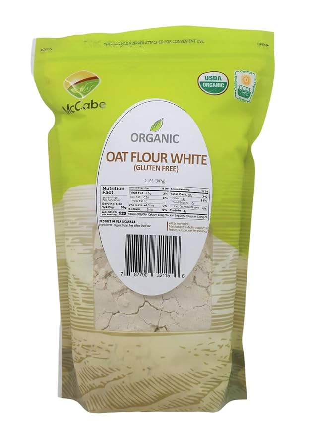 McCabe Organic Oat Flour White - Oat Flour Organic | Rich with Fiber &amp Minerals | USDA and CCOF Certified | Product of USA | 2Lbs | Pack of 2
