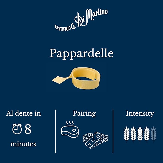 Pastificio Di Martino - Pappardelle Pasta 16oz (12 Packs) Non-GMO Organic Pasta Made in Italy with 100% Italian Durum Semolina Wheat - Healthy Italian Pasta High in Protein &amp Fiber Bronze Die