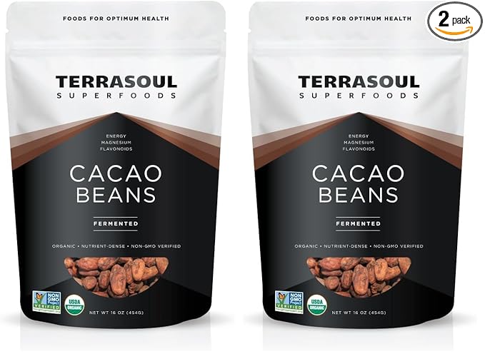 Terrasoul Superfoods Raw Organic Criollo Cacao Beans 16 Oz Raw Chocolate Goodness for Baking Snacking and Homemade Chocolate Creations (Pack of 2)