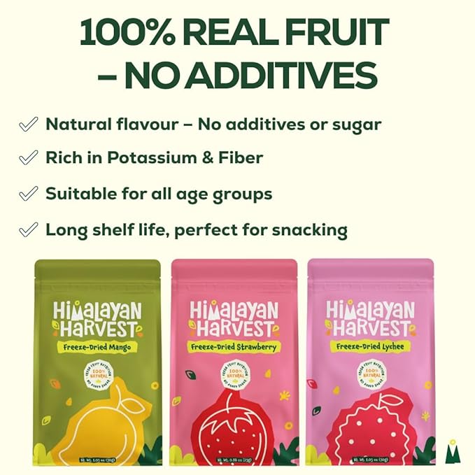 Healthy Superfood Snack for Kids &amp Adults | 100% Natural Vegan Gluten-Free No Added Sugar No Preservatives | Himalayan Harvest Freeze-Dried Fruit Snack Combo – Pack of 6 | Lychee Mango &amp