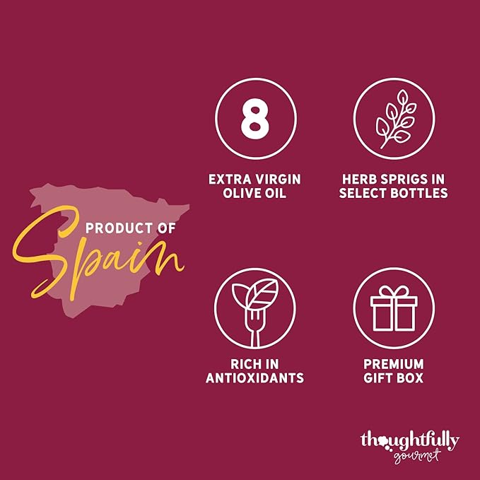 Thoughtfully Gourmet Spice Infused Olive Oil Gift Set Premium Extra-Virgin Olive Oil from Spain Flavors Include Chili Rosemary Lemon Spicy Garlic Herbes de Provence and Tuscan Set of 6