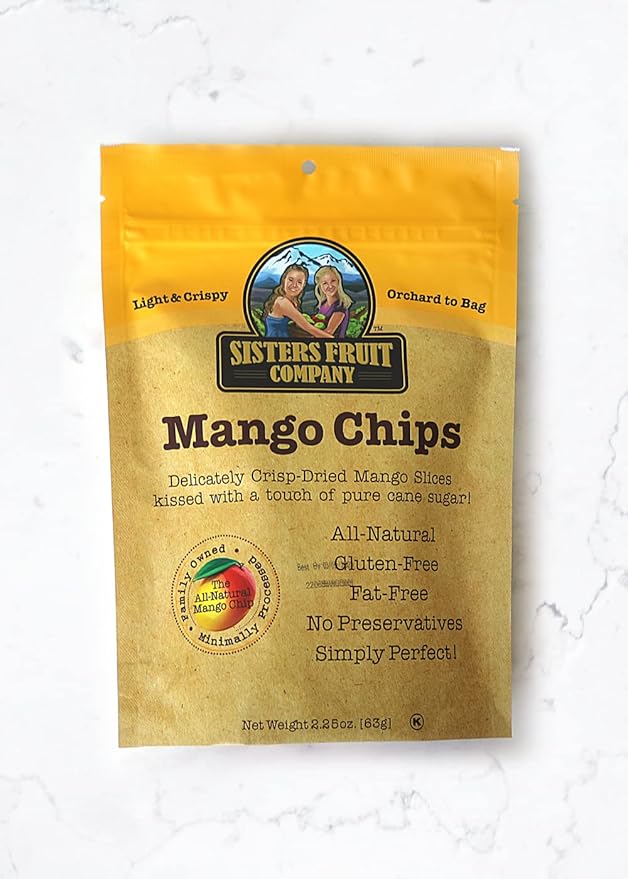 Sisters Fruit Company Mango Chips All-Natural No Preservatives Fat-Free (Contains SIX 2.25 OZ. Bags)