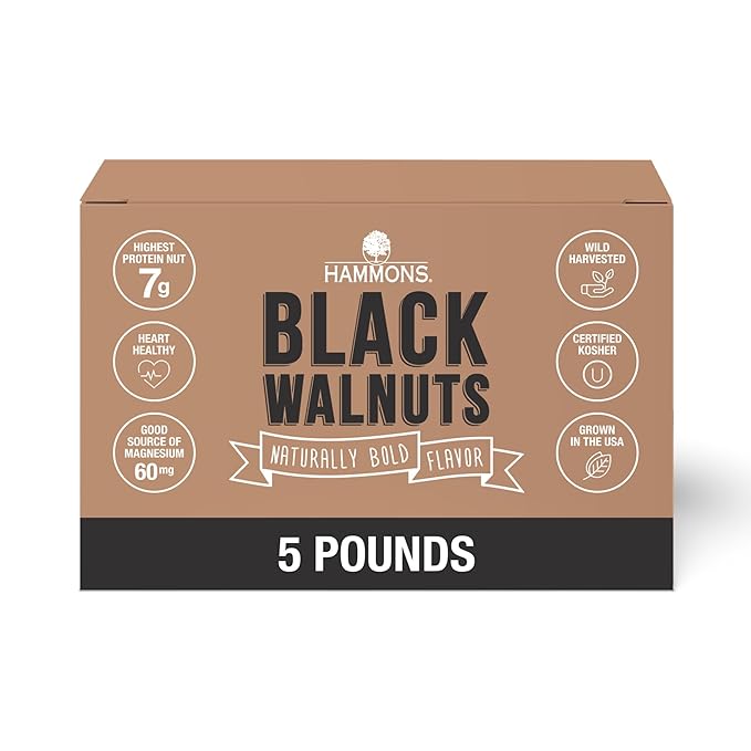 Hammons Fancy Large Black Walnuts -Wild Harvested - Non-GMO - Gluten-Free - High Protein - Keto Snack - Nuts for Cooking and Baking - 5Lb Box