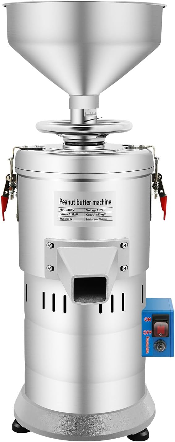 Electric Peanut Butter Maker Commercial Nut Butter Machine Adjustable Coarse and Fine Grinding High-Speed Grinding Commercial Mill for Groundnut Almond Cashew Nut and Sesame