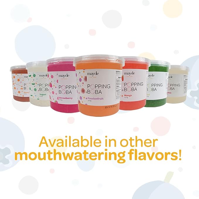 Mayde Popping Boba Pearls for Drinks Desserts &amp Breakfast Bowls (Passion Fruit Flavor 7 Pounds)