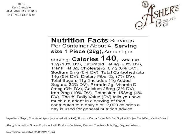 Asher's Chocolates Gourmet Chocolate Covered Almond Bark Sweet and Salty Candy with Almonds Small Batches of Kosher Chocolate Family Owned Since 1892 (1 Pound Dark Chocolate)