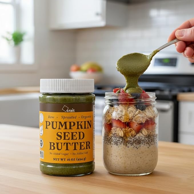 crait Organic Raw Sprouted Pumpkin Seed Butter Single Ingredient No Sugar No Salt Vegan Palm-Oil Free Gluten Free Creamy Texture Healthy Butter Peanut Butter Alternative Made in the USA (16