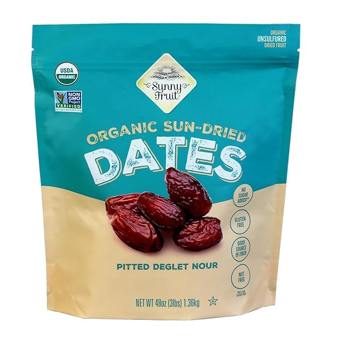 ORGANIC Pitted Dates (Deglet Nour) 48oz Bulk Bag (3 lbs) | NO Added Sugars Sulfurs or Preservatives | NON-GMO VEGAN HALAL &amp KOSHER