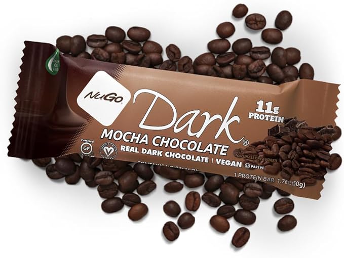 NuGo Dark Chocolate Mocha 11g Protein Bar Vegan Gluten Free Non-GMO Kosher Pareve 12 Count