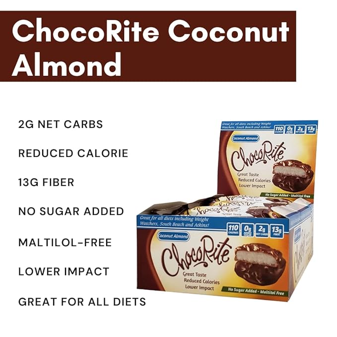 HealthSmart Chocorite Coconut Almond 16 Pack No Sugar Added Gluten Free Kosher
