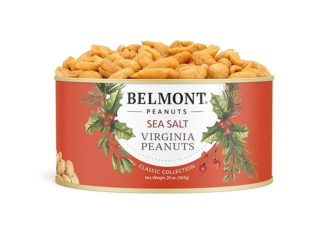 Belmont Peanuts Holiday Edition Salted Gourmet Virginia Peanuts 20 oz (1 Pack) – Hand Seasoned No Preservatives Absolutely Delicious – A Secret Santa Favorite