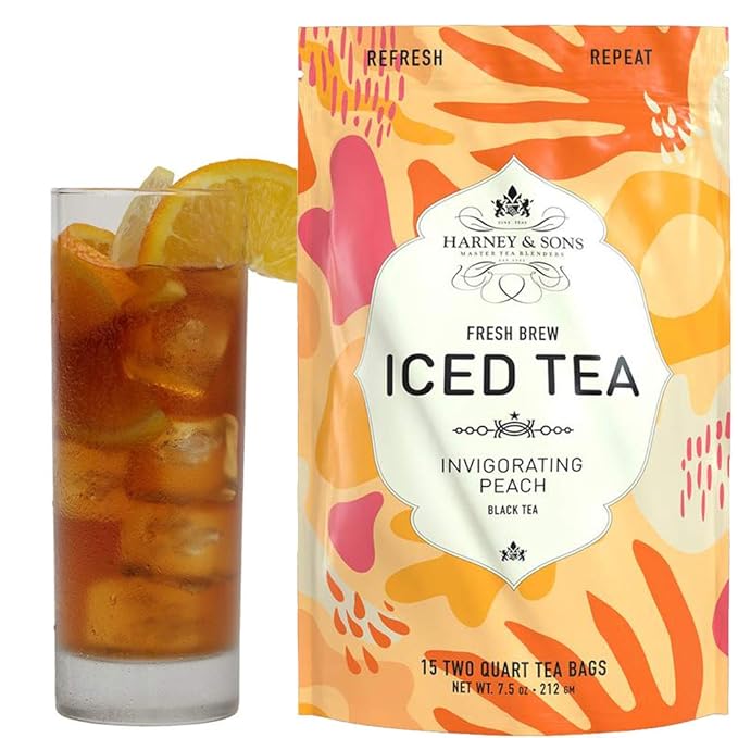 Harney &amp Sons Organic Peach Fresh Brew Iced Tea | 15ct Brews up to 30 quarts of Iced Tea Refreshing