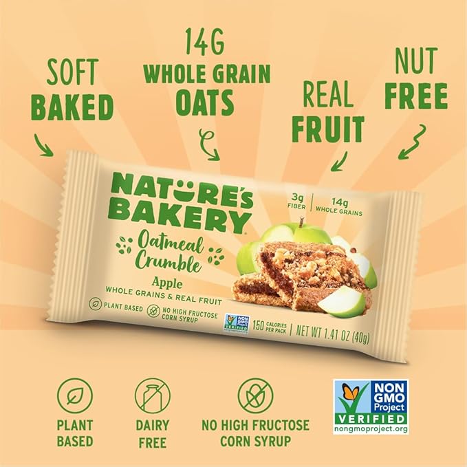 Nature's Bakery Nature’s Bakery Oatmeal Crumble Bars Apple Real Fruit Vegan Non-GMO Breakfast bar 7 boxes with 12 twin packs