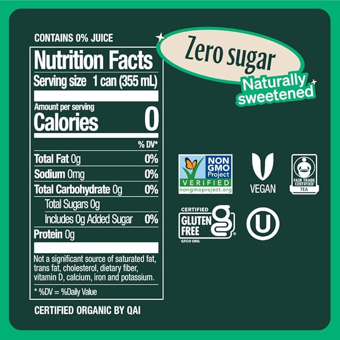 Zevia Organic Sugar Free Iced Tea Tea Refresher Variety Pack 12 Ounce Cans (Pack of 12)