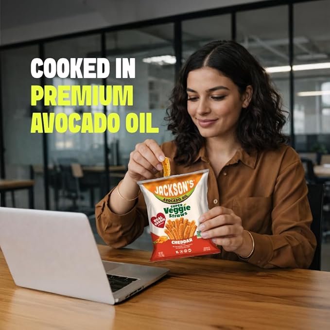 Jackson’s Super Veggie Straws™ (Cheddar 1 oz Pack of 10) – Gluten Free Vegan Snacks for Kids &amp Adults – Made with Premium Avocado Oil – Allergen-friendly Veggie Straws Individual Bags