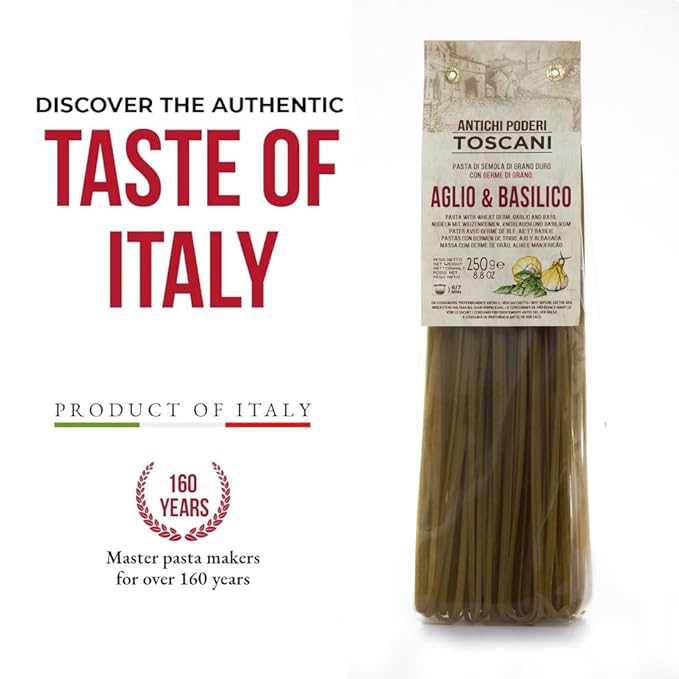 ANTICHI PODERI TOSCANI Handmade Flavored Pasta Garlic &amp Basil Linguine 8.8oz | Imported from Italy Pack of 2