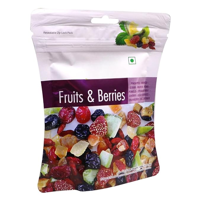 Generic Fruits &amp Berries Mix with Pineapple Mango Guava Papaya Kiwi Pomelo Strawberry Cherry Goji Berries Cranberry &amp Blueberry -100g