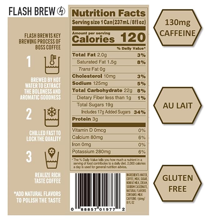 BOSS Coffee by Suntory - Japanese Flash Brew Coffee with Milk 8oz 12 Pack Imported from Japan Au Lait Espresso Doubleshot Ready to Drink Contains Milk No Gluten