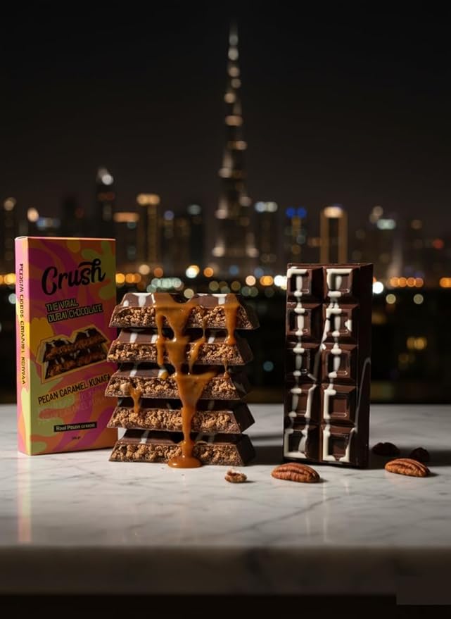 Crush Dubai Pecan Chocolate Bar – 8 oz Luxury Gift Filled with Toasted Katafi Pecan Cream &amp Tahini Inspired by the Classic Knafeh Dessert