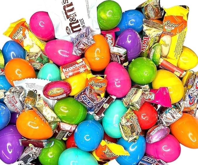 Pre-filled Plastic Easter Eggs Chocolate Candy Basket Stuffers Hershey MM Mars 25ct