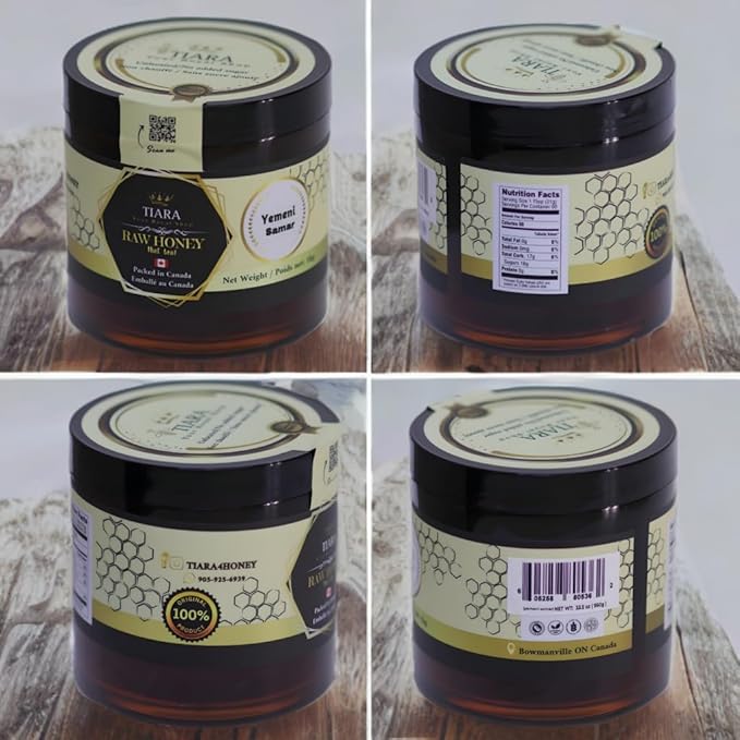 TIARA Yemeni Samar Honey – 100% Raw Pure &amp Natural CFIA Certified Unpasteurized Packed in Canada Premium Quality – 33.5 Fl Oz 950g + Free Honey Dipper Gift