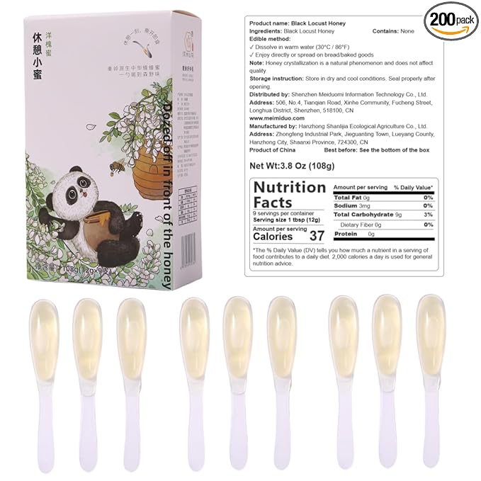 MEIMIDUO 1 box of 9 bags of honey bars - from a pure beekeeping farm without additives. Independent disposable spoon packaging clean and hygienic ready to eat super portable. Very suitable for lov