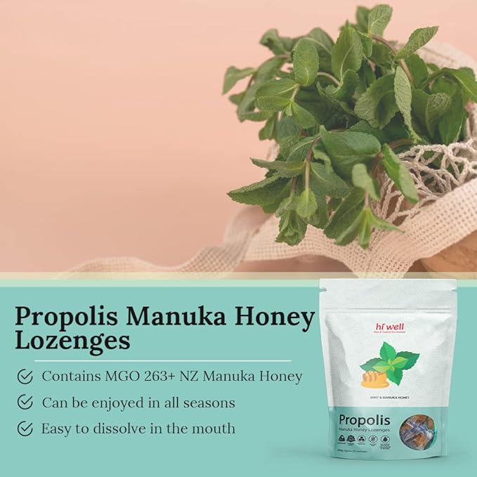 (Pack of 2) Hi Well Propolis Manuka Honey Lozenges Mint &amp Manuka Honey 500g