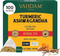 VAHDAM Turmeric Ashwagandha Herbal Tea Bags (100 Count) Caffeine Free Non GMO Gluten Free | 100% Pure Herbal Blend - Sweet &amp Earthy | Whole Leaf Tea Bags | Resealable Ziplock Pouch