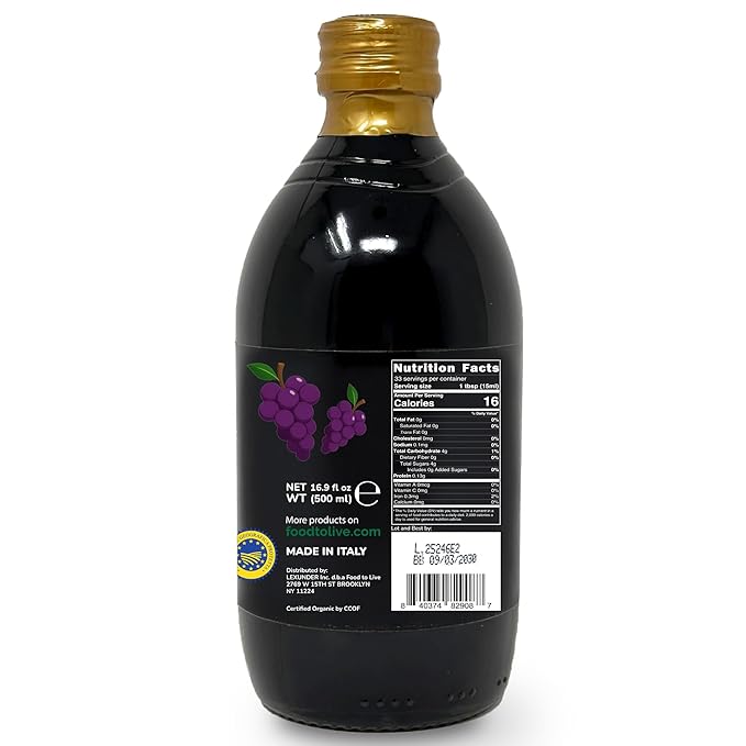 Food To Live Organic Balsamic Vinegar of Modena 500 ml – Italian Unfiltered Unpasteurized Aceto Balsamico di Modena IGP Non-GMO Vegan (Pack of 3)