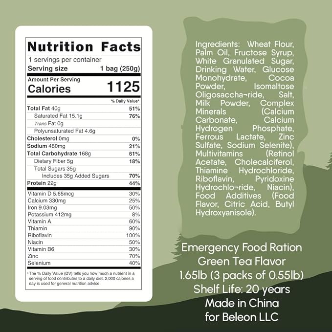 Emergency Food Supply - Green Tea Survival Ration - 20 Years Shelf Life - 3 Days