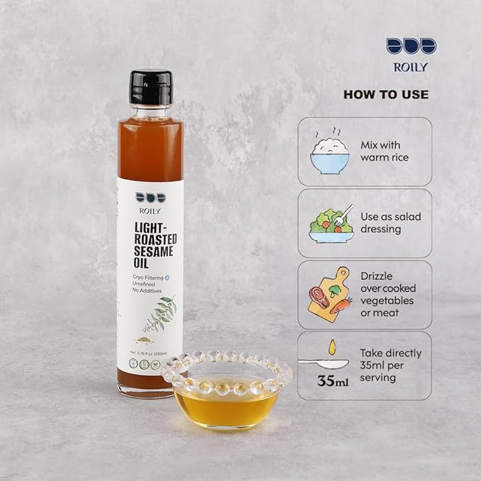 NONGBU PLUS Light Roasted Sesame Oil 6.76 Fl Oz (200ml) 100% Pure Sesame Seed Oil Korean-Style Toasted Rich and Nutty Flavor