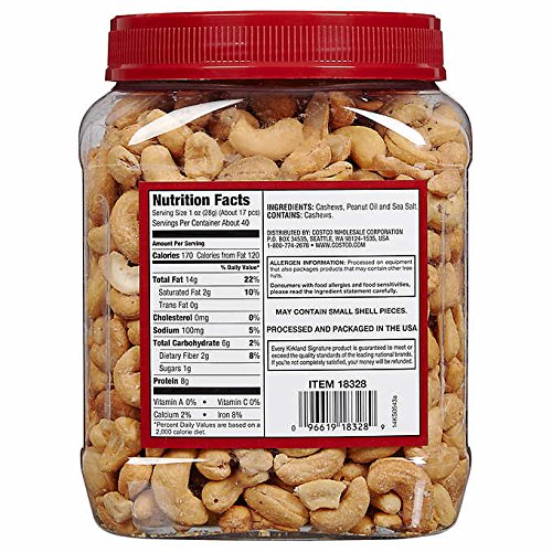 Kirkland Signature Whole Fancy Cashews Salted and Roasted 40 oz (Pack of 4)