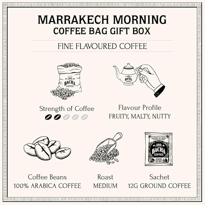Bacha Coffee | Marrakech Morning Fine Flavoured Medium Roast 100% Arabica Specialty Coffee 12 Coffee Drip Bags Gift Box