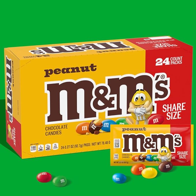 M&ampM’S Peanut Milk Chocolate Individually Wrapped Candy Share Size Bulk Chocolate Candy 78.48 Oz 24 Ct