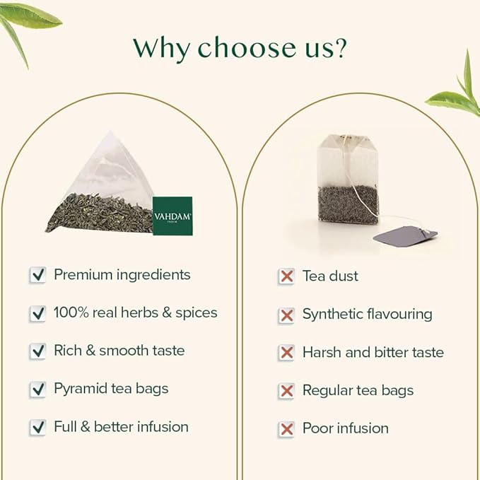 VAHDAM Decaf Himalayan Green Tea Bags (100 Pyramid Tea Bags) Caffeine Free Gluten Free | High Grown Decaf Green Tea | Resealable Ziplock Pouch | Pyramid Tea Bags