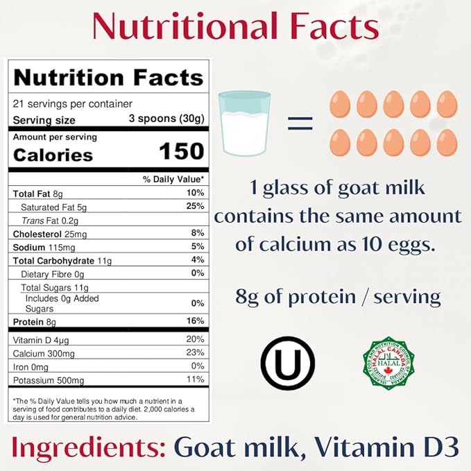 Capriss Whole Goat Milk Powder 22.5oz | Canadian Family Farm Sourced Vitamin D Enriched High Protein &amp Calcium A2 Milk Easy to Digest Gluten Free | No Antibiotics No rBST No Preservatives