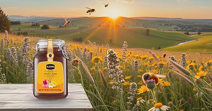 ALSHIFA Natural Honey 6.61lb (3kg) | Pack of 4 | Raw &amp Pure Honey Unpasteurized | Unique Taste Sweetener | Healthy &amp Rich in Nutrients | No Added Sugar | Glass Bottle