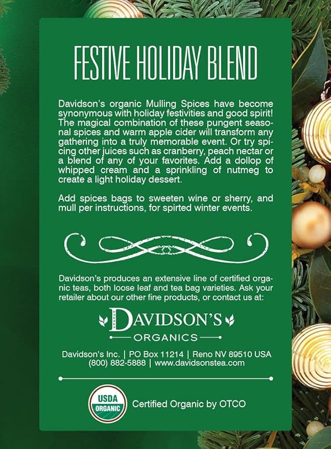 Davidson's Organics Mulling Spices 8-count Tea Bags Pack of 12