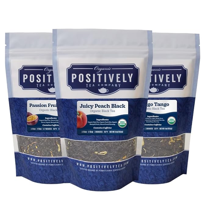 Organic Positively Tea Company Flavored Black Tea Sampler Loose Leaf 4 Ounce 3 Pack