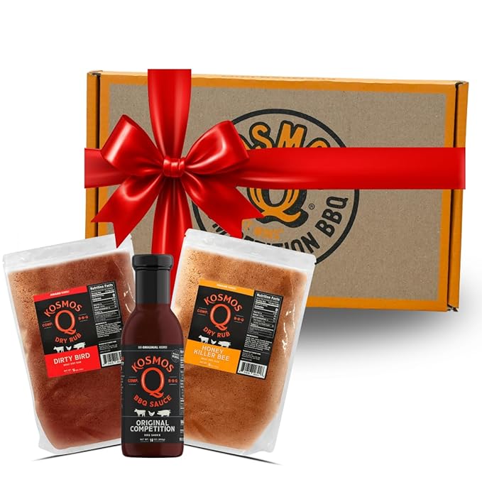 Kosmos Q BBQ Box Original Competition Barbecue Sauce Plus Dirty Bird &amp Honey KB Dry Rubs Gift Set for Smoking &amp Grilling Chicken Ribs Pulled PorkGifts Gifts for Men