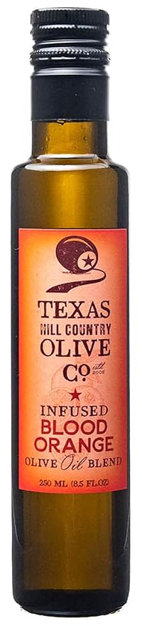 Texas Hill Country Olive Co Blood Orange Infused Olive Oil - Cold Pressed Gourmet EVOO Olive Oil - Great for Dressing Dipping Marinade - No Artificial Flavors or Added Sugar - Made in Texas (8.5 oz)