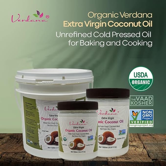 Verdana Organic Extra Virgin Coconut Oil Food Grade Unrefined Cold Pressed USDA Organic 1 Gallon Bulk Value Size for Cooking Baking &amp Soap Making