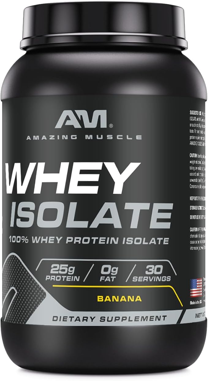 Amazing Muscle Whey Protein Isolate Powder | 25 Grams Protein Per Serving | 100% Whey Isolate | Zero Fat | Made in USA (2 LB Banana)