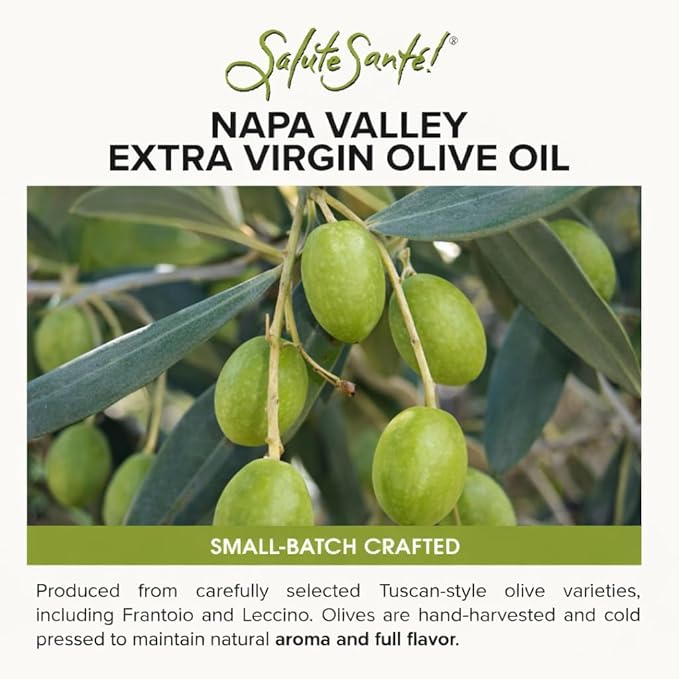Salute Santé! Napa Extra Virgin Olive Oil 200ml Cold Pressed High Phenolic Tuscan Style California Olive Oil for Cooking and Finishing Bold Taste &amp Aroma Premium Kitchen Essential for Everyda
