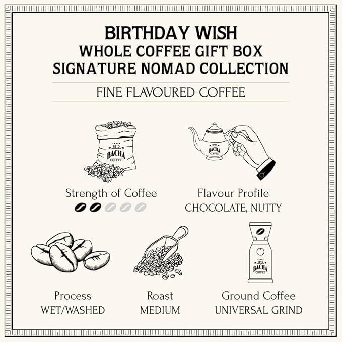 Bacha Coffee | Birthday Wish Fine Flavoured Whole Beans Medium Roast 100% Arabica Specialty Coffee 250g Signature Nomad Collection Gift Box