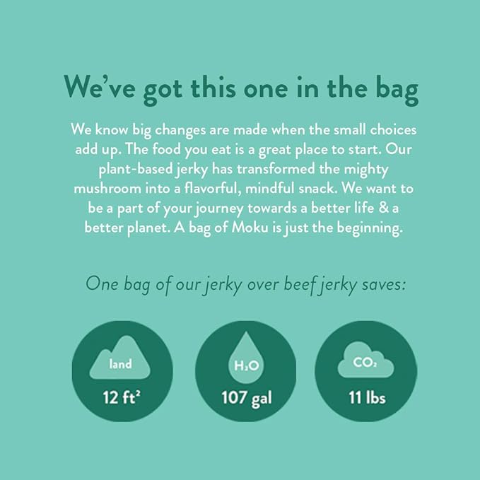 Moku Plant-Based Mushroom Jerky Vegan Gluten Free Soy-Free Non-Gmo No Artificial Sweetener Healthy Snacks 2.0 Oz Ea (3 Count Sweet &amp Spicy)