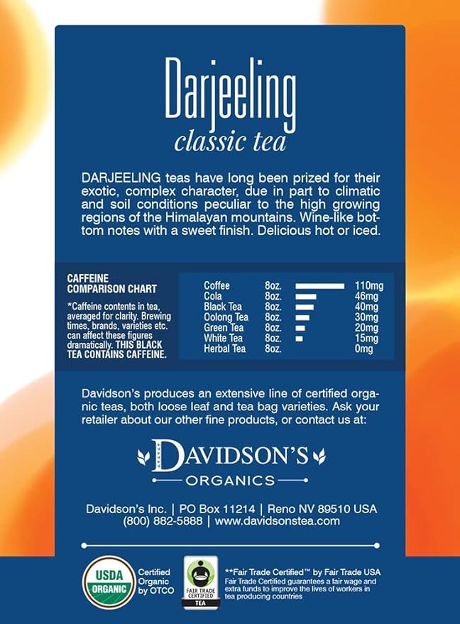 Davidson's Organics Darjeeling 8-count Tea Bags Pack of 12
